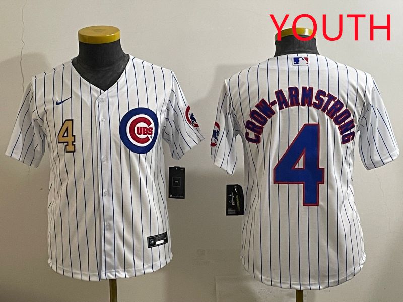 Youth 2025 Chicago Cubs #4 Crow-Armstrong White Stripe Game Nike MLB Jersey style 3
